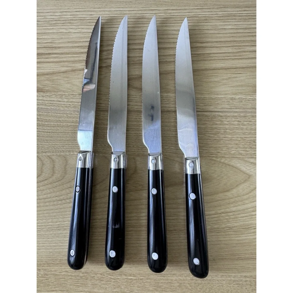 Serrated Stainless Steel Steak Knives Set of 4 Black Handles Thailand